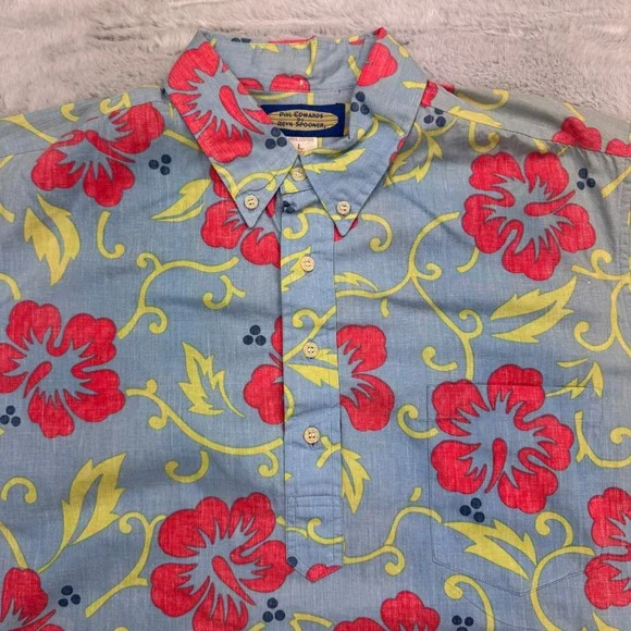 Reyn Spooner Phil Edwards Hawaiian Shirt Mens L Blue Plumeria Floral Popover - Picture 3 of 8